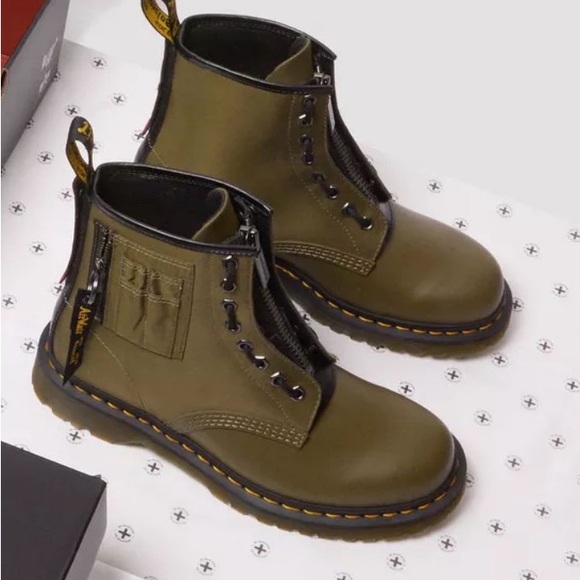 1460 Ben Alpha Industries Nylon/Leather Olive Lace Up Boots - Picture 8 of 12